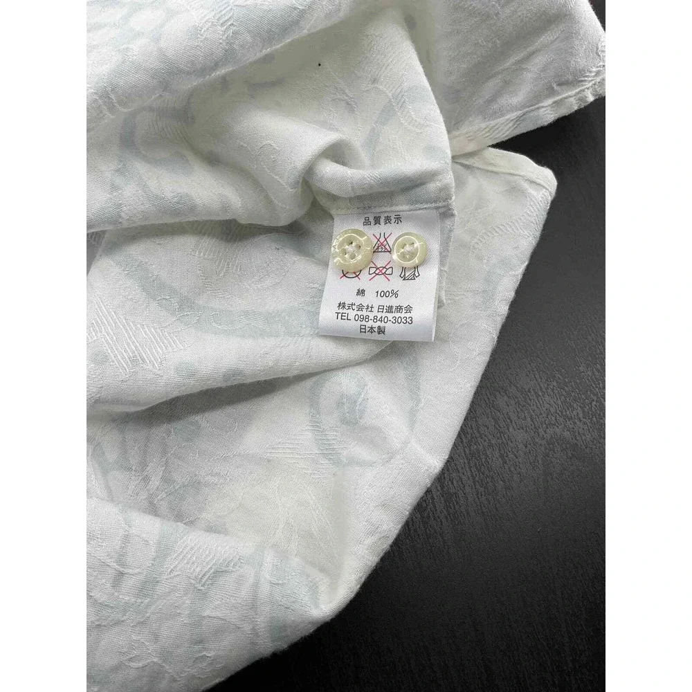 Majun Japan Mens 3L Short Sleeve Paisley Floral Jacquard Button Down Shirt White